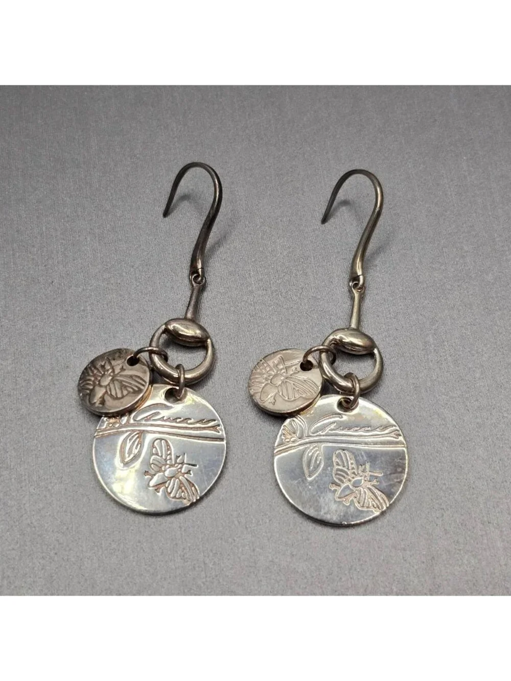 Gucci Metal Horsebit Bee Drop Earrings 2